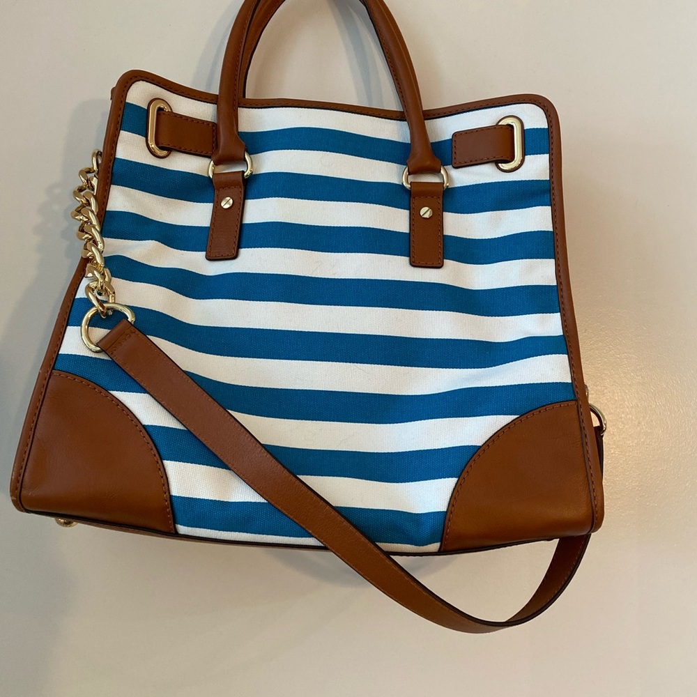 Michael Kors Aqua Blue Striped Hamilton Tote Bag - Picture 4 of 12